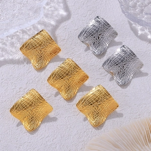 Vintage irregular geometric square stud earrings in gold and silver textured steel