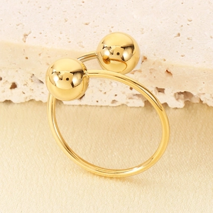 Minimalist 18k gold plated stainless steel open ring with double geometric sphere design