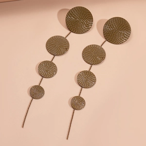 Modern geometric round disc tassel drop earrings in olive green finish for women