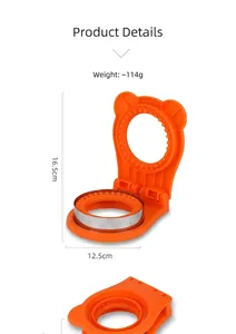 Spécifications du coupe-sandwich orange avec un poids de 114g et dimensions de 16,5x12,5cm