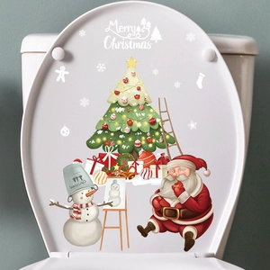 Festive Christmas Santa Claus and Snowman PVC wall stickers for bathroom toilet lid decoration