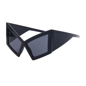 Modern oversized geometric frame sunglasses in glossy black finish with dark lenses