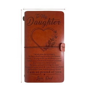 Brown vintage leather journal for daughter from dad with engraved poem and heart patterns