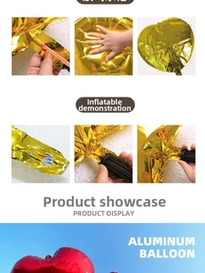 Instructional view showing how to inflate and deflate heart-shaped aluminum balloons