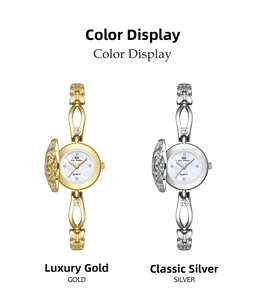 Detail of vintage flower-shaped flip cover watches with crystals in gold and silver