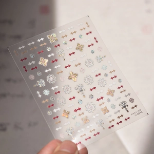 Detail of 3D embossed nail stickers with Chinese style patterns and iridescent finish
