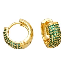 Golden hoop earrings plated in 18K gold featuring paved green zircon stones