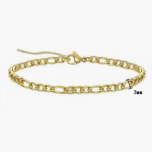 18K gold-plated 3mm Figaro chain necklace with lobster clasp and extension link