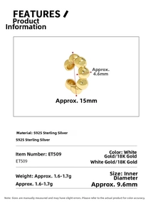 Detailed size specifications for gold beaded S925 sterling silver ear bone cuff