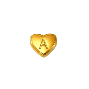 Polished gold heart-shaped charm with letter A engraving for custom jewelry