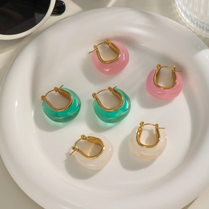 U-Shaped Hoop Earrings Stainless Steel 18K Gold Plated Resin Minimalist Waterproof Hypoallergenic Trendy Geometric Jewelry For Women