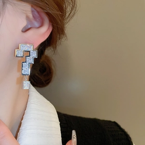 Sparkling pixel question mark drop earrings with cubic zirconia inlay for women