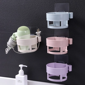 Wall Mounted Hair Dryer Holder Punch Free Plastic Bathroom Storage Rack With Cable Hook Nordic Style Waterproof