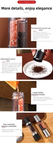 Dual-head pepper salt grinder with adjustable coarseness and clear acrylic chamber detail