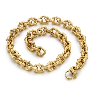 Gothic punk gold square nail link chain bracelet and necklace set with vintage carvings