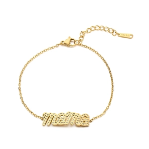 Elegante bracciale MAMA in acciaio inossidabile dorato con cristalli e catena regolabile