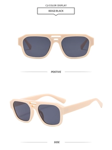 Vue détaillée des lunettes de soleil aviateur carrées avec monture beige et double pont