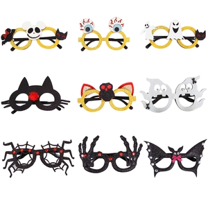 Set of nine festive Halloween party glasses with glitter skull ghost and bat designs