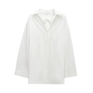 Close-up of white long sleeve shirt showing collar detail and size S neck label