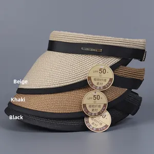 Ψάθινα καπέλα visor με προστασία UPF 50+ σε μπεζ, χακί και μαύρο χρώμα