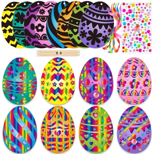 Paasei Kraspapier DIY Regenboog Magie Tekenkaarten Met Houten Stokjes Linten Steentjes Stickers Kinderen Feestartikelen Ornamenten