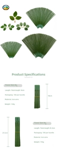 Size chart for green artificial flower stems in 18cm and 25.5cm wire material specs