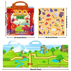 Reusable zoo themed jelly sticker book for kids with animals and 70cm panoramic scene