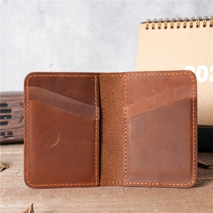 Vintage Genuine Cowhide Leather Card Holder Slim Bifold Multi Slot Wallet Handmade Stitching Office Daily For Men Women