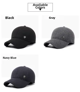 Three winter baseball caps in black, grey, and navy blue with metallic shield logos