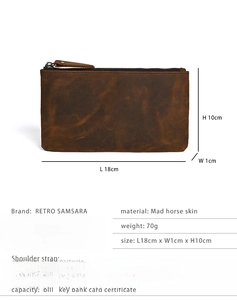 Detailed size measurement showing length 18cm and height 10cm of the slim leather wallet