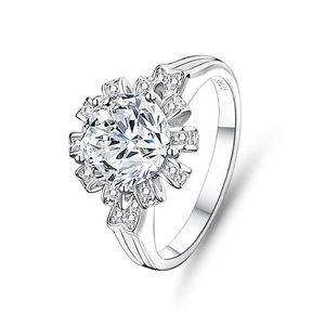 S925 sterling silver ring with sparkling floral moissanite cluster and crown design