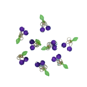 Purple cherry fruit charm with green leaf and gold loop for DIY jewelry making