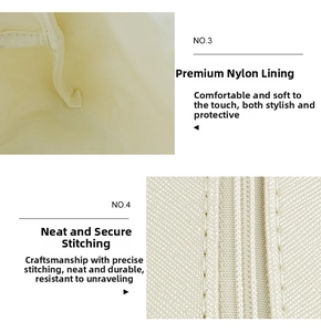 Dettaglio della fodera in nylon di qualità e delle cuciture pulite della borsa da trucco