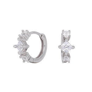 Elegant S925 sterling silver hoop earrings with sparkling square zircon in white background