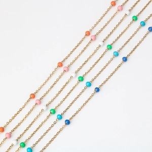 Colorful beaded gold stainless steel chains for DIY necklace and bracelet jewelry making
