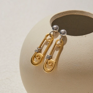 Boucles d'oreilles épingle à nourrice bicolores or 18K et argent en acier inoxydable