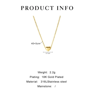 Minimalist 18K gold plated 316L stainless steel heart pendant necklace for women