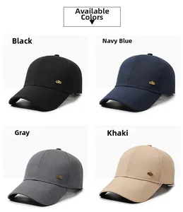Outdoor baseball caps set in black, navy, gray, and khaki with metal logo detail