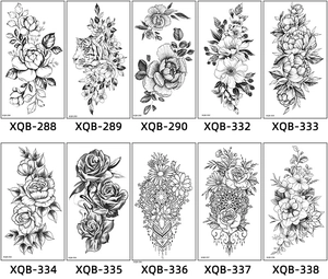 Detailed catalog of 10 black and white floral and tiger temporary tattoo stickers