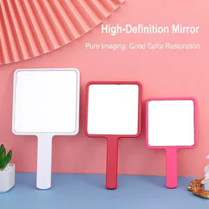 Square handheld makeup mirrors in white, red, and pink colors and various sizes