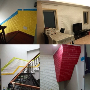 Autocollants muraux 3D brique adhésifs jaune bleu blanc et rouge pour décoration