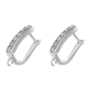 Macro detail of silver U-shaped earring hooks with zircon stones and DIY loops