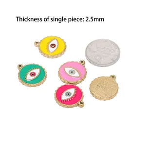 Colorful Evil Eye pendants in yellow, green and pink with gold wavy edges and 2.5mm thickness