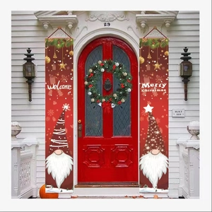 Bannières de Noël rouges avec gnomes et texte Merry Christmas pour porte d'entrée