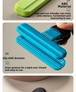 Detail of T-type food clips showing the internal grooved ABS structure for airtight sealing