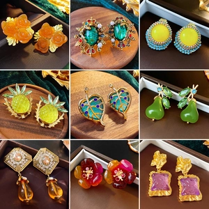 Boucles D'oreilles Vintage Fleur Ananas Avec Strass Résine Et Tige En Argent Bijoux Élégants Pour Femmes