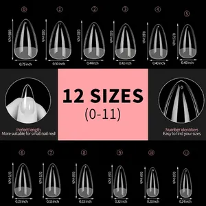 Tableau des tailles de faux ongles amande mate avec 12 tailles pour petits ongles