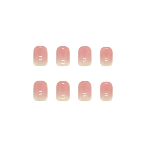 Faux ongles carrés courts avec dégradé rose et blanc et finition brillante