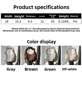 Detailed size specifications for the vintage pleated cloud bag with dimensions in cm