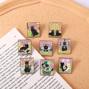 Black Cat Tarot Card Enamel Brooch Pin Set Vintage Zinc Alloy Badge For Bag Backpack Clothes Jewelry Accessories Gifts Women Men